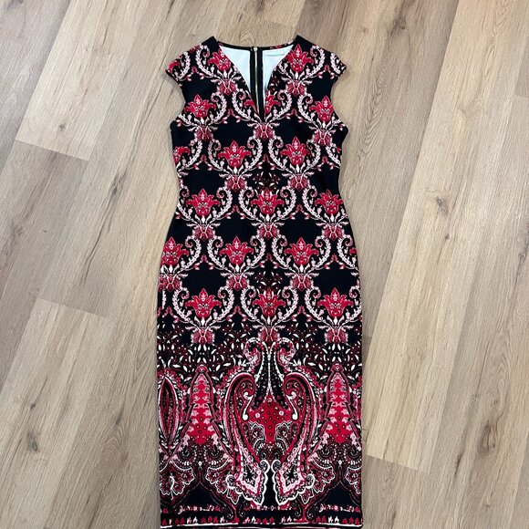 New York & Company NY&C Black Red Floral Pencil Dress Size 6 - Picture 3 of 8